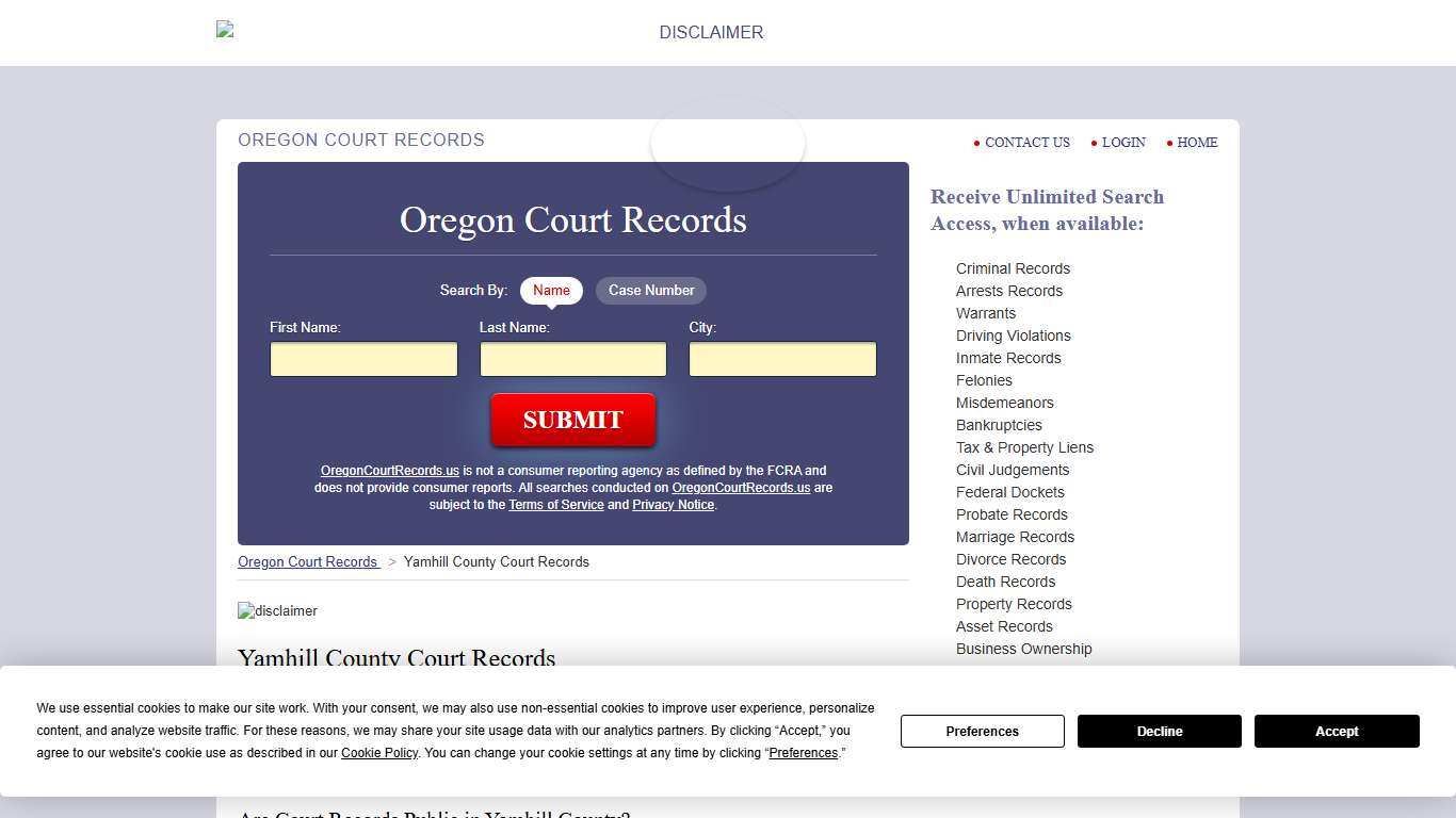 Yamhill County Court Records OregonCourtRecords.us